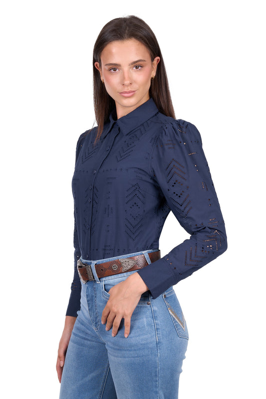 Wrangler Womens Lilly Long Sleeve Shirt in Navy