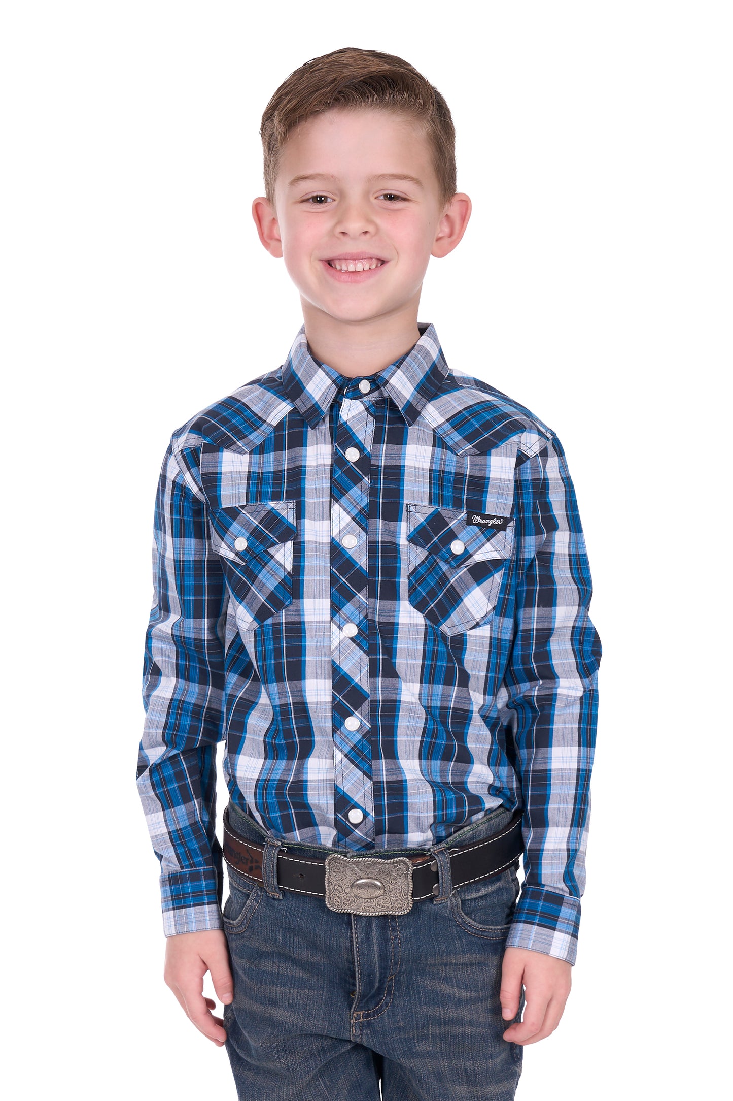 Wrangler Boys Tony Check Logo Western Long Sleeve Shirt