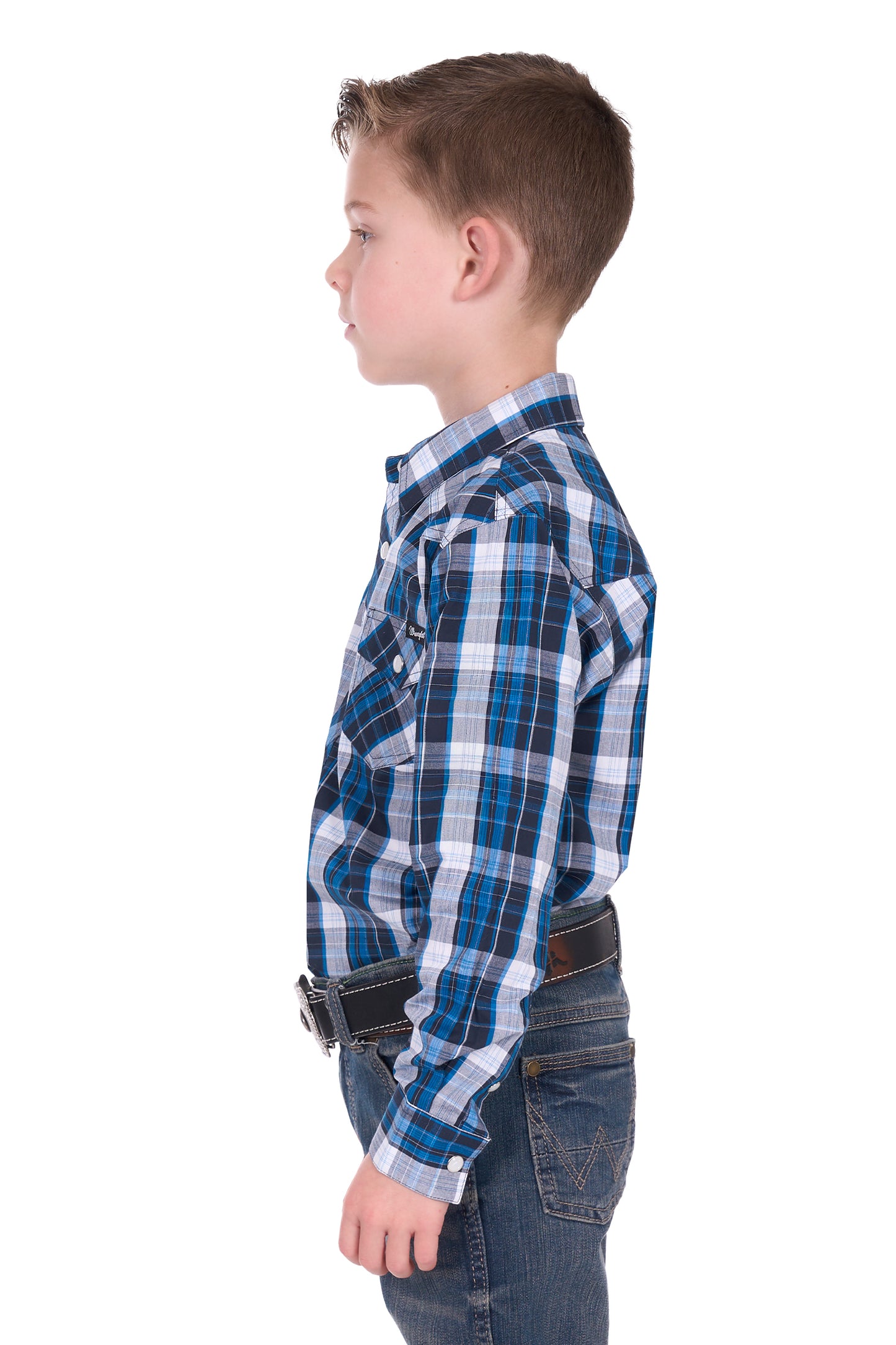 Wrangler Boys Tony Check Logo Western Long Sleeve Shirt