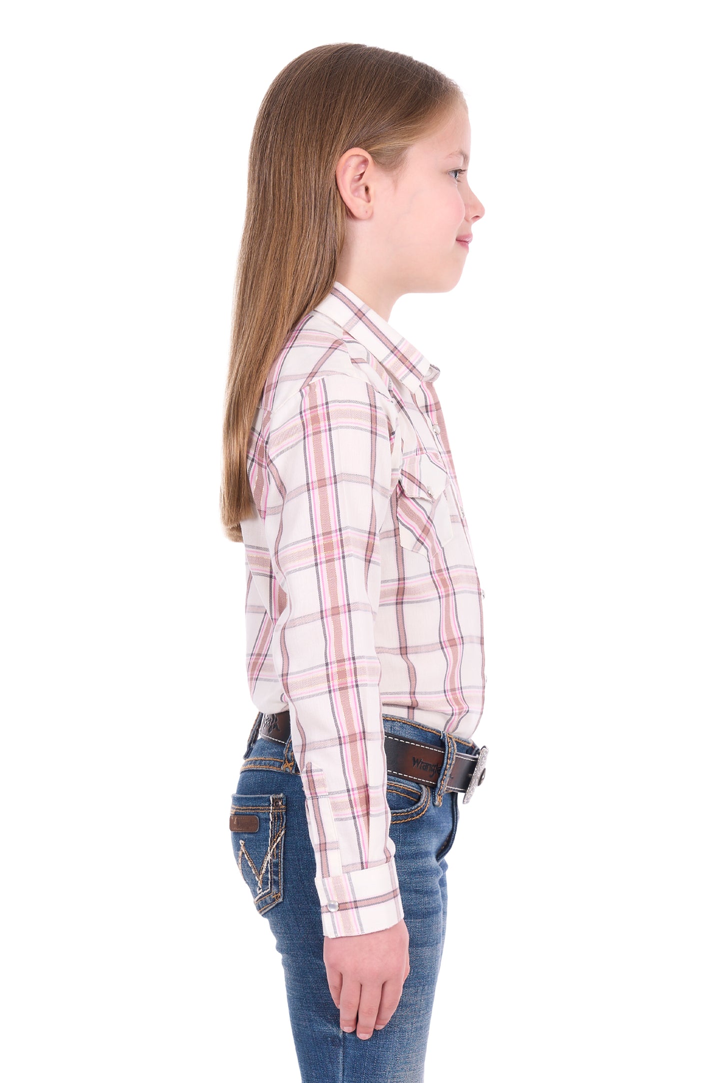 Wrangler Girls Henley Check Logo Long Sleeve Shirt