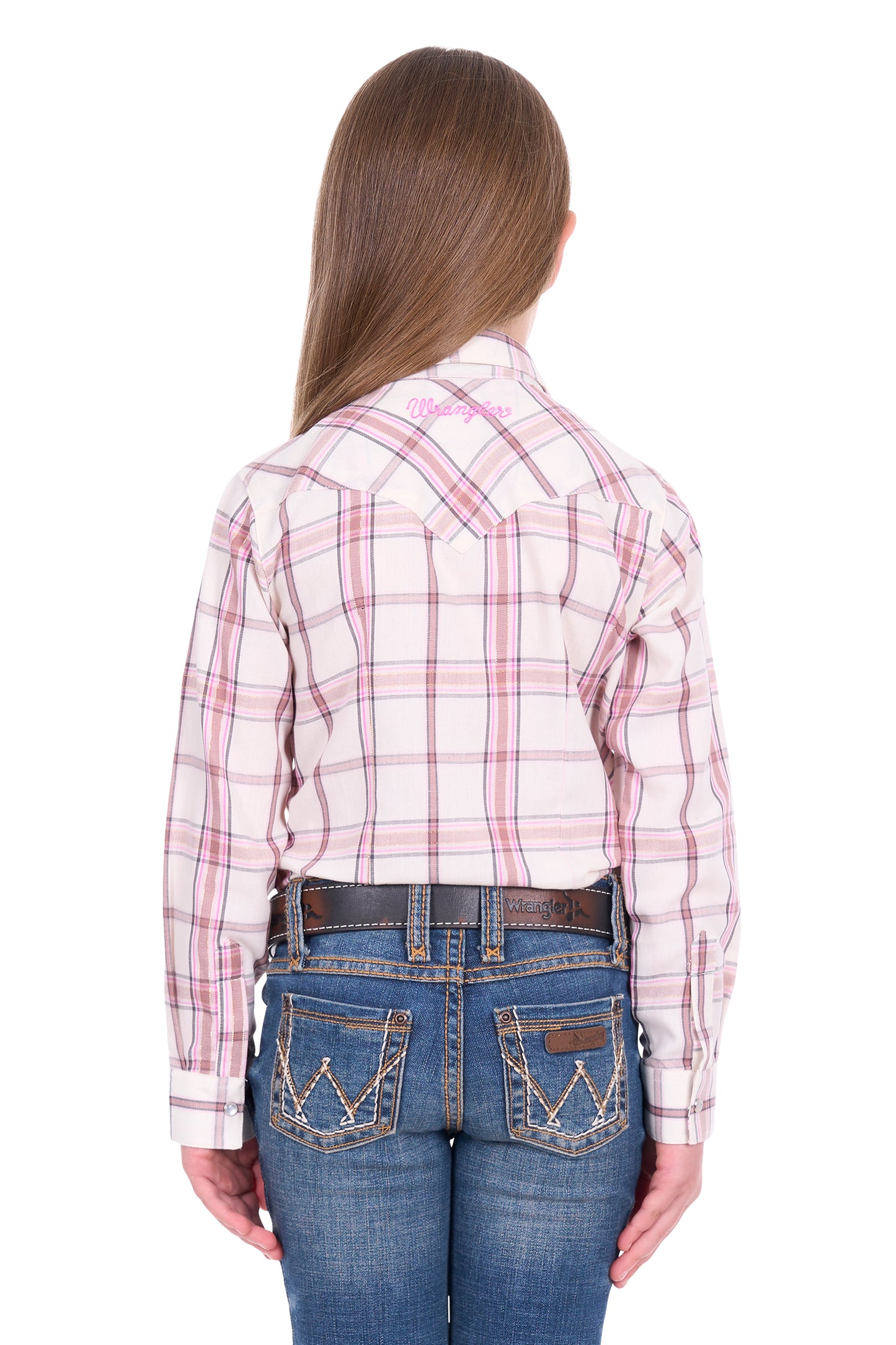 Wrangler Girls Henley Check Logo Long Sleeve Shirt