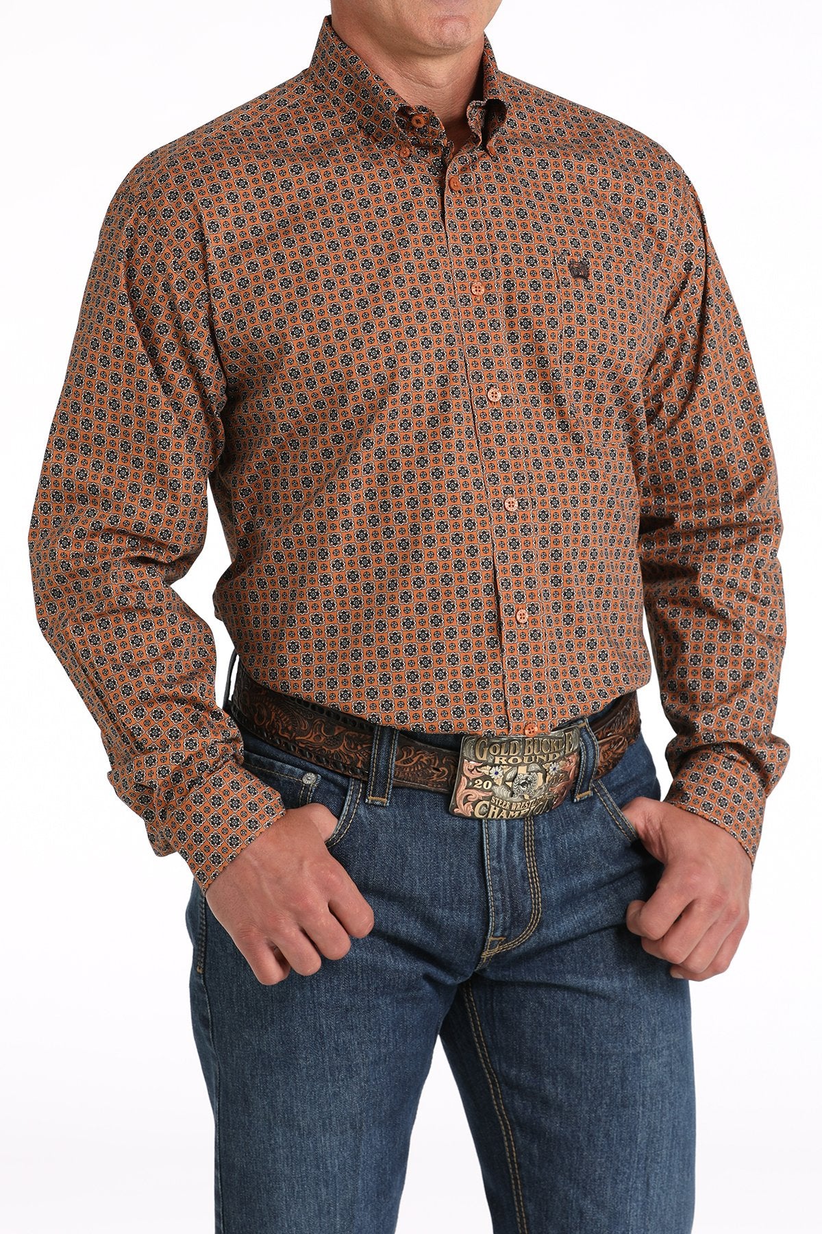 Cinch Mens Geometric Print Classic LS Shirt - Gold Medallion