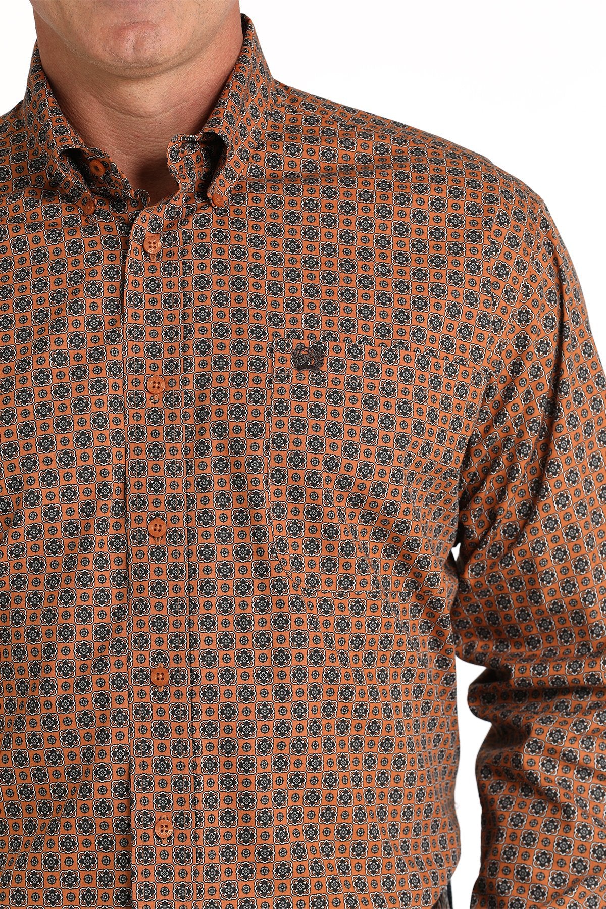 Cinch Mens Geometric Print Classic LS Shirt - Gold Medallion