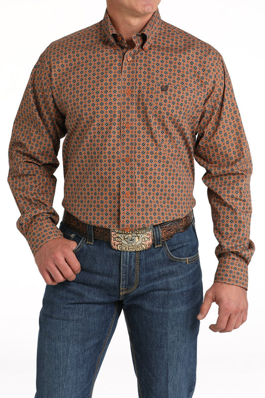 Cinch Mens Geometric Print Classic LS Shirt - Gold Medallion