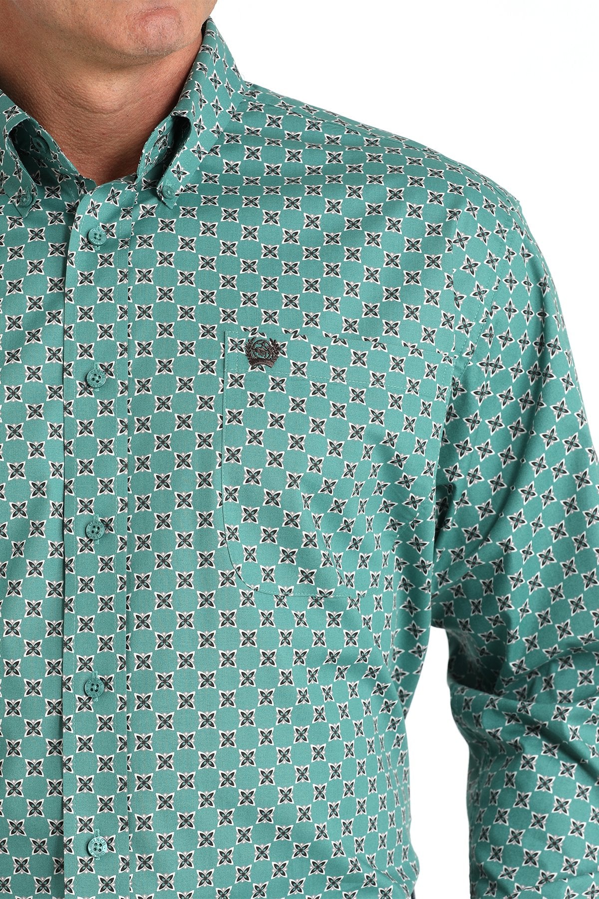 Cinch Mens Geometric Print Classic LS Stretch Shirt - Green