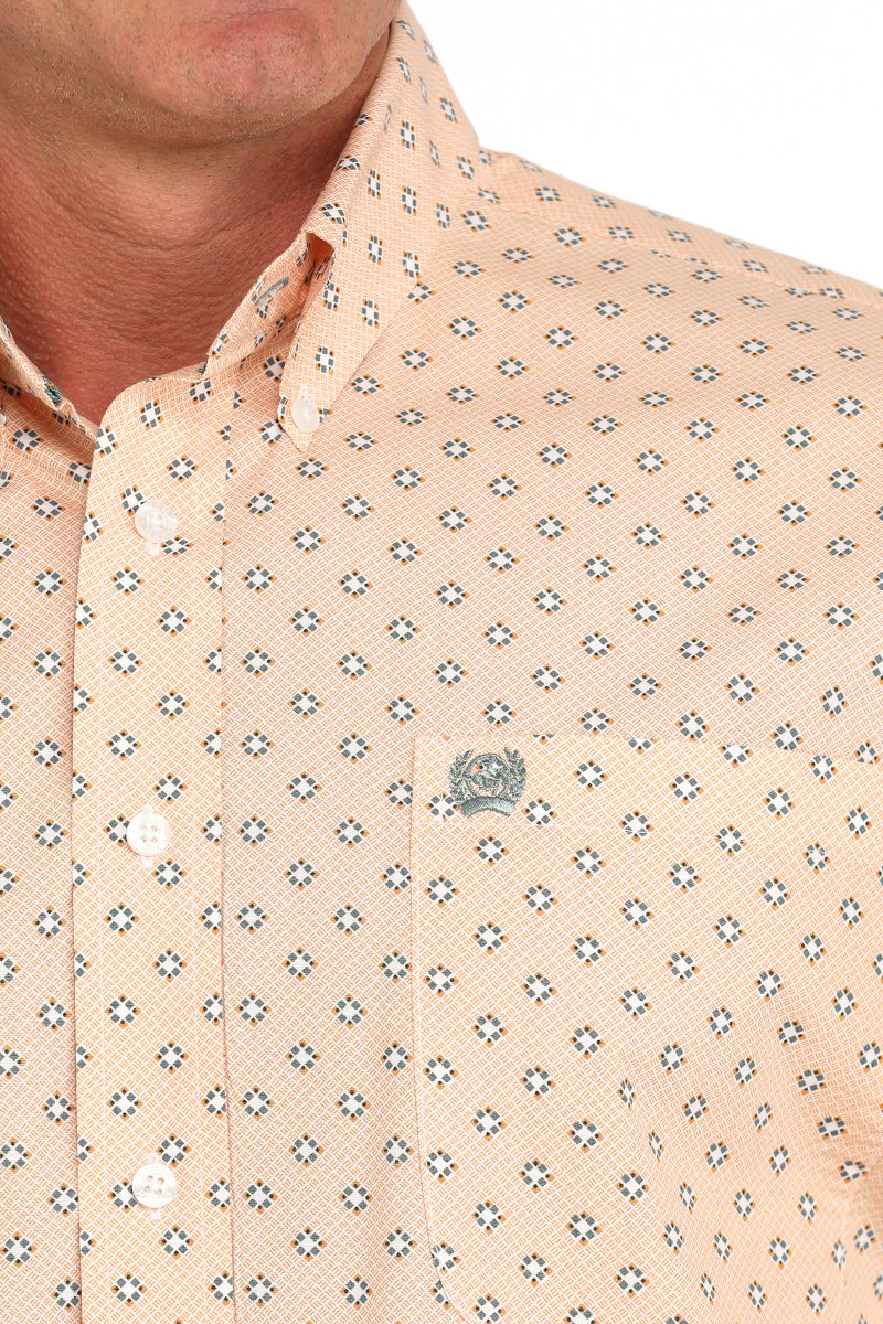 Cinch Men's Geometric Print Button Down LS Shirt in Orange