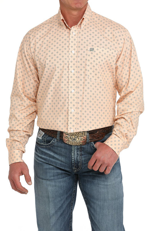 Cinch Men's Geometric Print Button Down LS Shirt in Orange