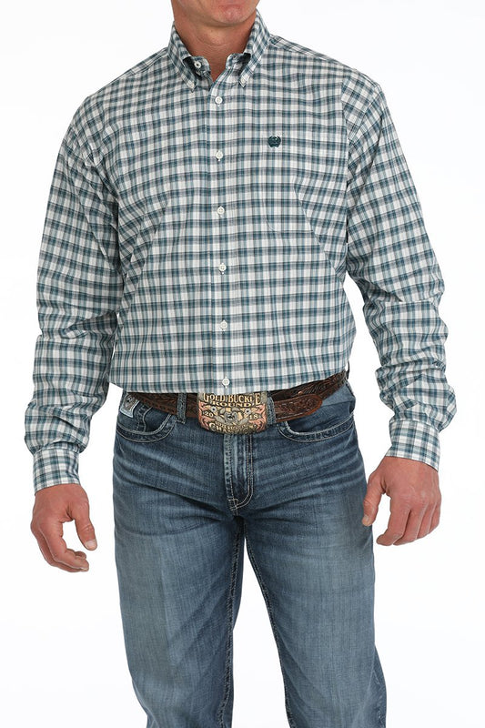 Cinch Mens Ned Plaid Button Down Western L/S Shirt in Cream