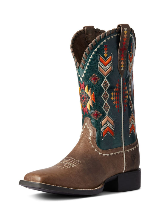 ARIAT Womens Round Up Skyler Light Tan & Deep Teal Boots