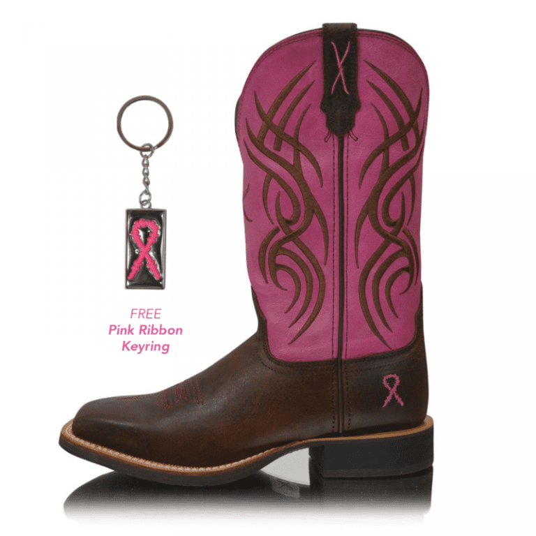 TWISTED X Womens Pink Ribbon Ruff Stock Western Boots